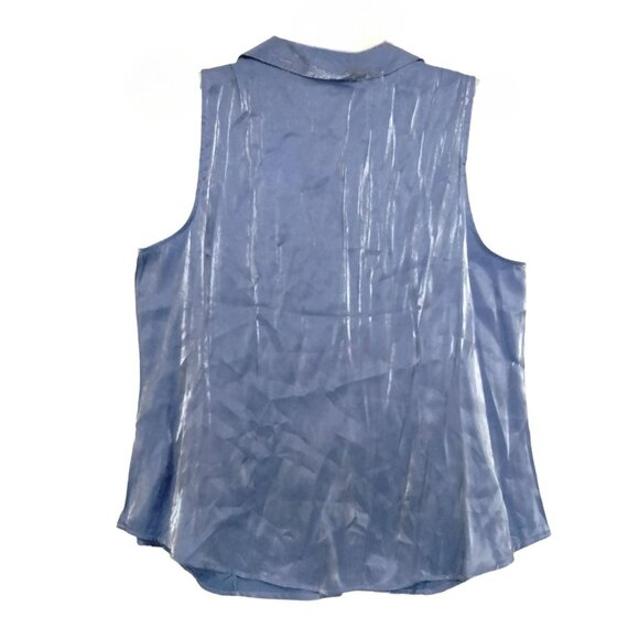 Blue Diamond Plus Size 18W Top Sleeveless Ruched Collared Button-Up Shiny Blue - Picture 6 of 9
